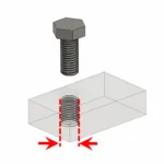 Sechskantschraube über einem Keramikblock mit Innengewinde als Symbol für das kleinste schleifbare Innengewinde
