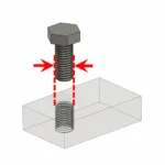 Metallschraube über einer Gewindebohrung in einem Keramikblock als Symbol für das kleinste fräsbare Gewinde